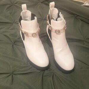BAMBOO White Ankle Boots with Gold and Black Details
